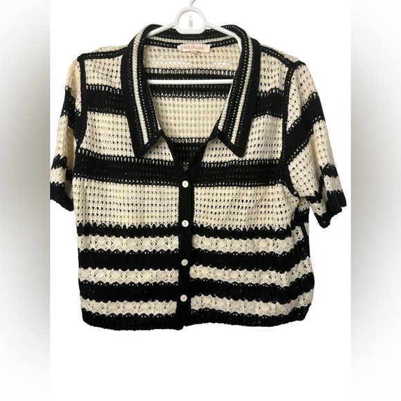 Solitaire Black and White Striped Crochet Cardigan - Picture 1 of 5
